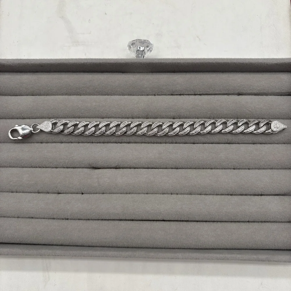Men's Diamond Cuban Link Bracelet Sterling Silver .925 7